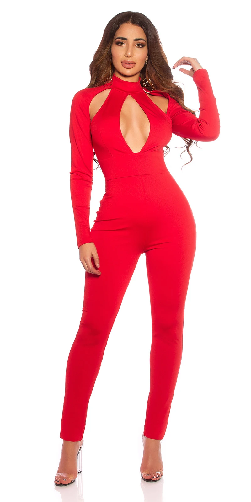 Uni Langarm Turtle Neck Maxi Jumpsuit mit Cutouts