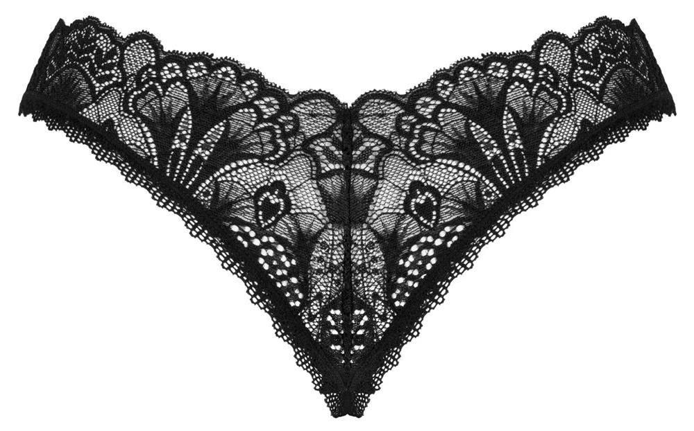 Obsessive Riostring aus wunderschöner Spitze rundum weich und elastisch für höchsten Tragekomfort. Im Schritt offen.