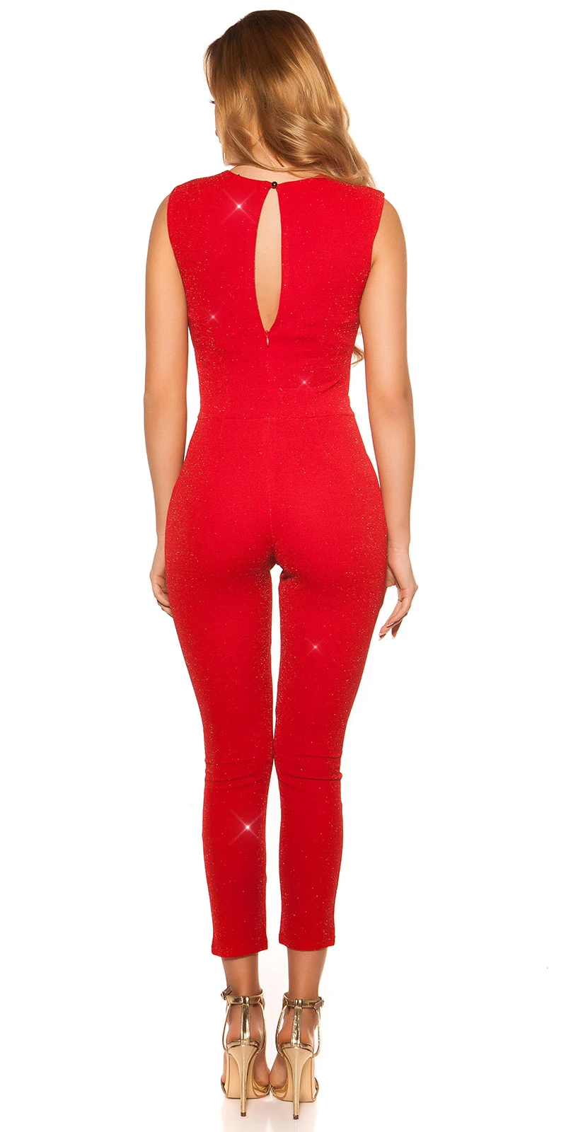 Sexy Glitter Jumpsuit Ärmellos mit Zier-Gürtelschnalle Sexy Glitter Jumpsuit Ärmellos mit Zier-Gürtelschnalle
