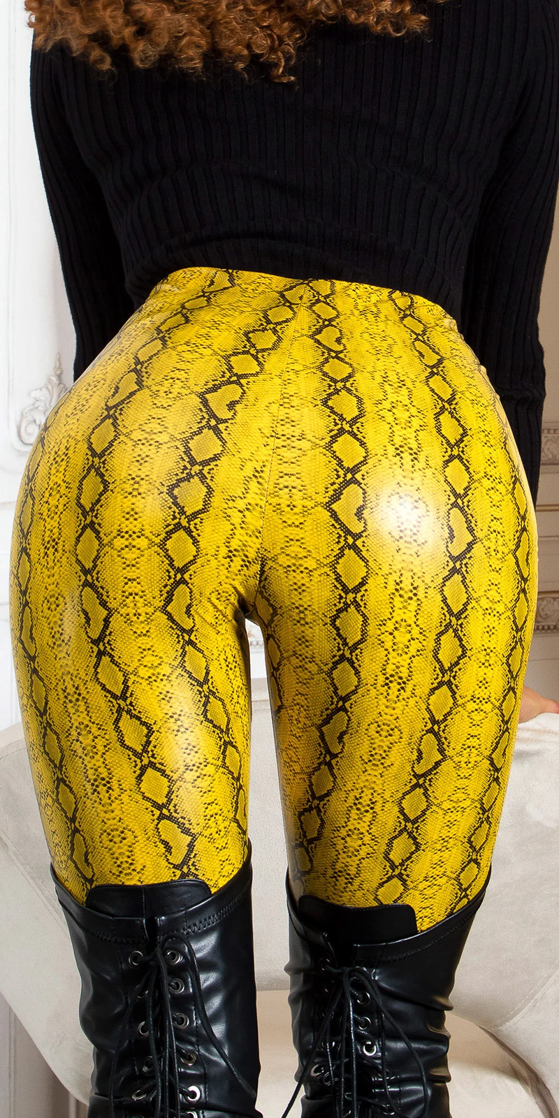 High Waist Snake Printed Leder Look Leggings mit Zipper High Waist Snake Printed Leder Look Leggings mit Zipper