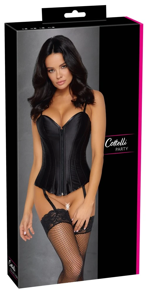 Cottelli PARTY Corsage schwarz Straps Vollbrust-Corsage aus Mattsatin mit Schnürung