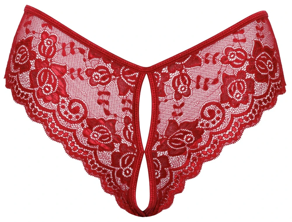 Cottelli LINGERIE Sündiger Slip ouvert aus Blütenspitze Schritt einladend offen