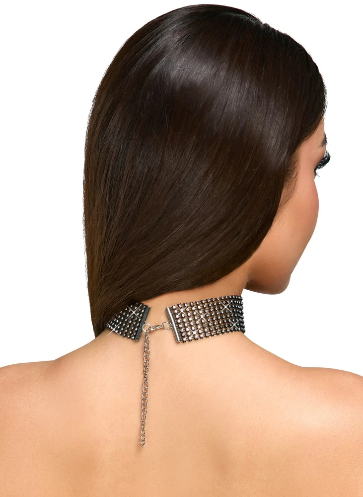 Schwarzes schillerndes Halsband von Cottelli ACCESSOIRES besetzt mit unzähligen Strasssteinchen.