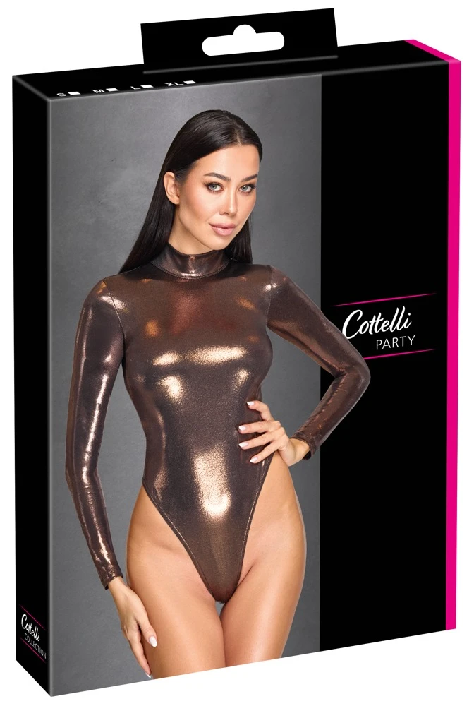 Hot glänzender Langarm-Riobody Roségold Kupfer mit tiefem Rückenausschnitt & Rio-Style für heiße Kurven von Cottelli PARTY
