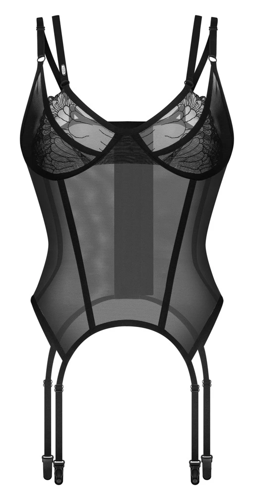 Schwarz-transparentes Strapshemd Arrowel von Obsessive mit soften Bügel-Cups, zarter Spitze und verstellbaren Doppelträgern