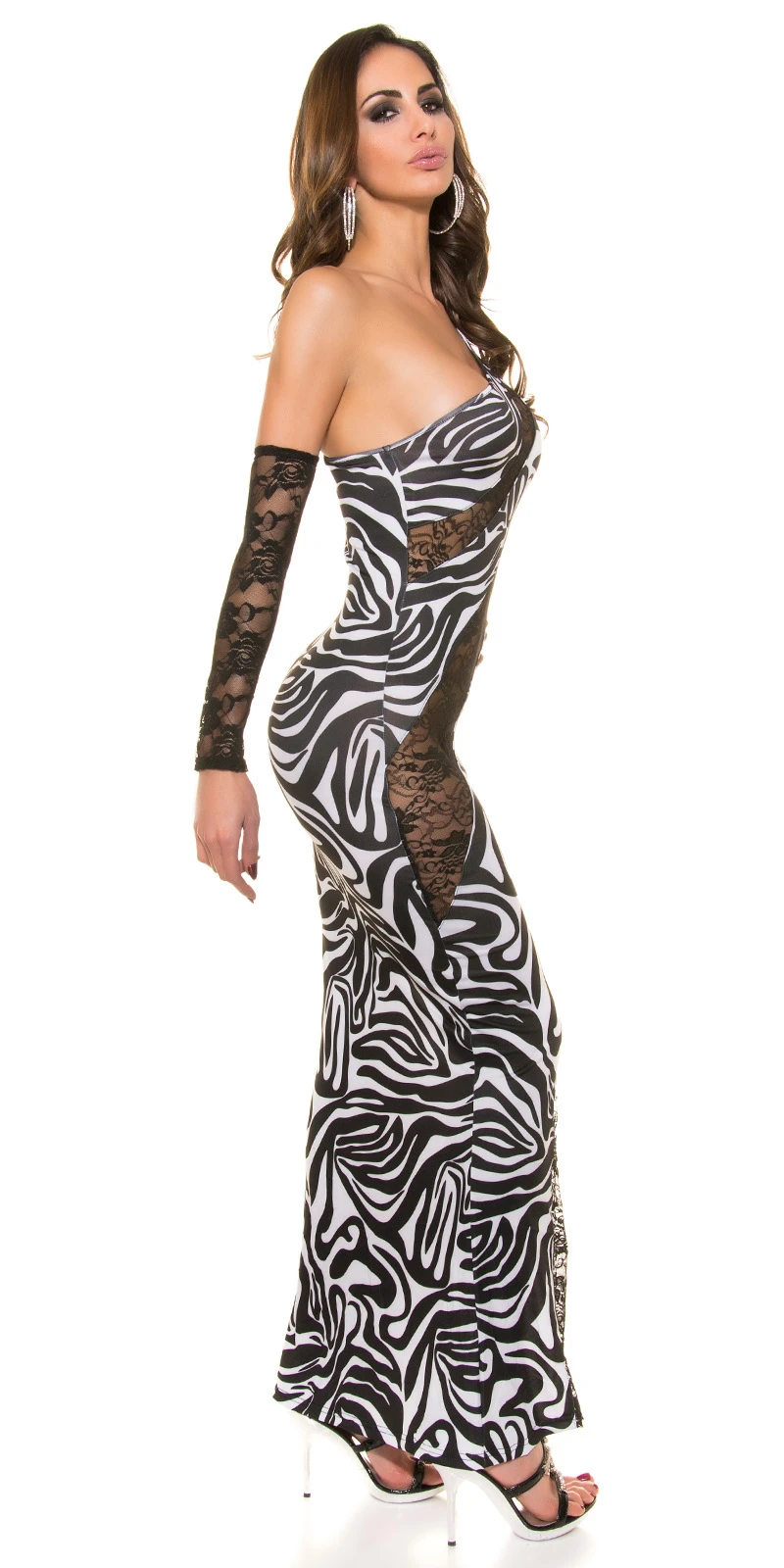 Maxi One Shoulder Cocktail Kleid mit Spitzen-Einsatz Maxi One Shoulder Cocktail Kleid mit Spitzen-Einsatz