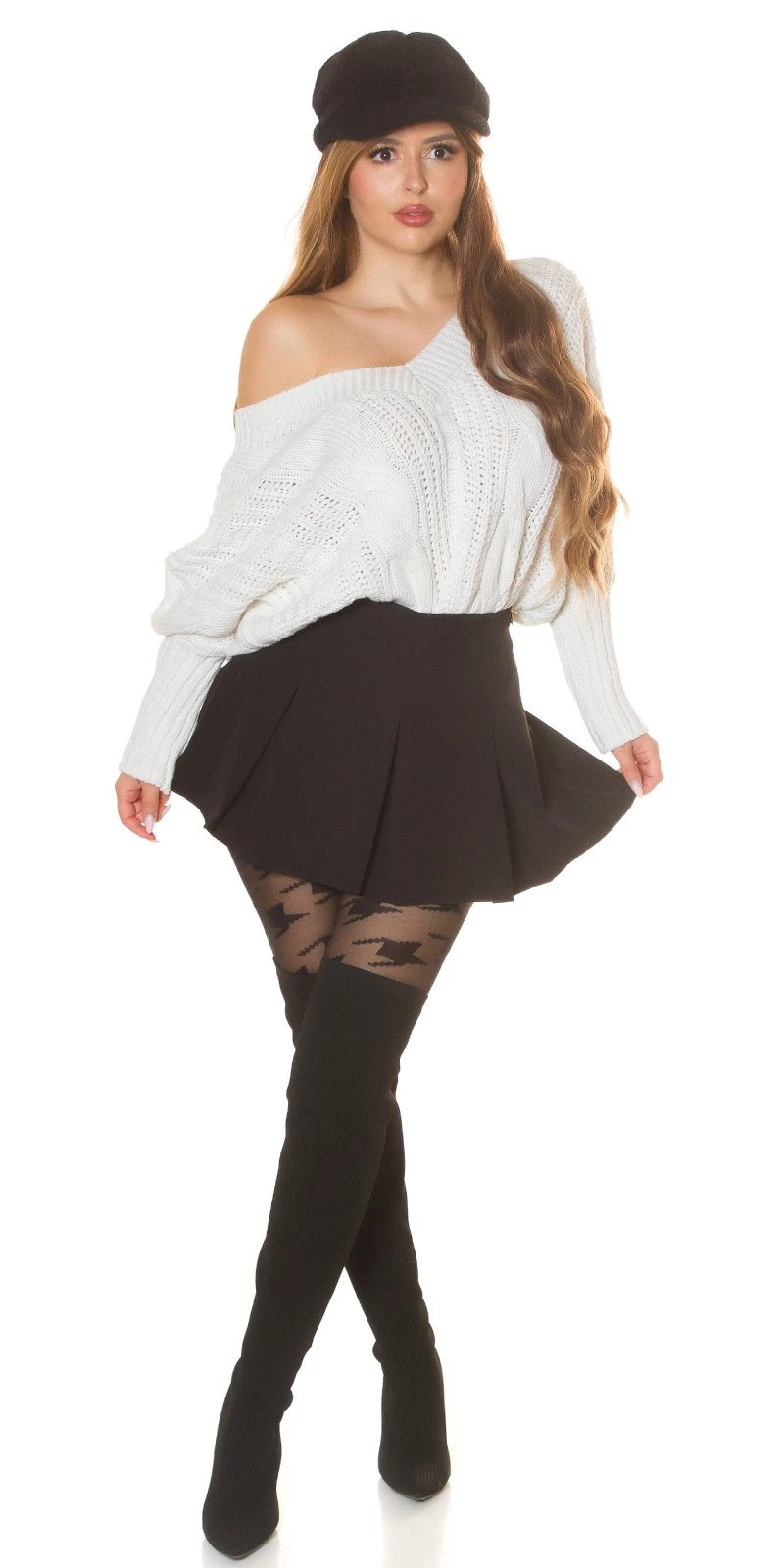 Strickpullover Oversize Pullover Feldermaus Pulli V-Neck mit Deko Schnürung