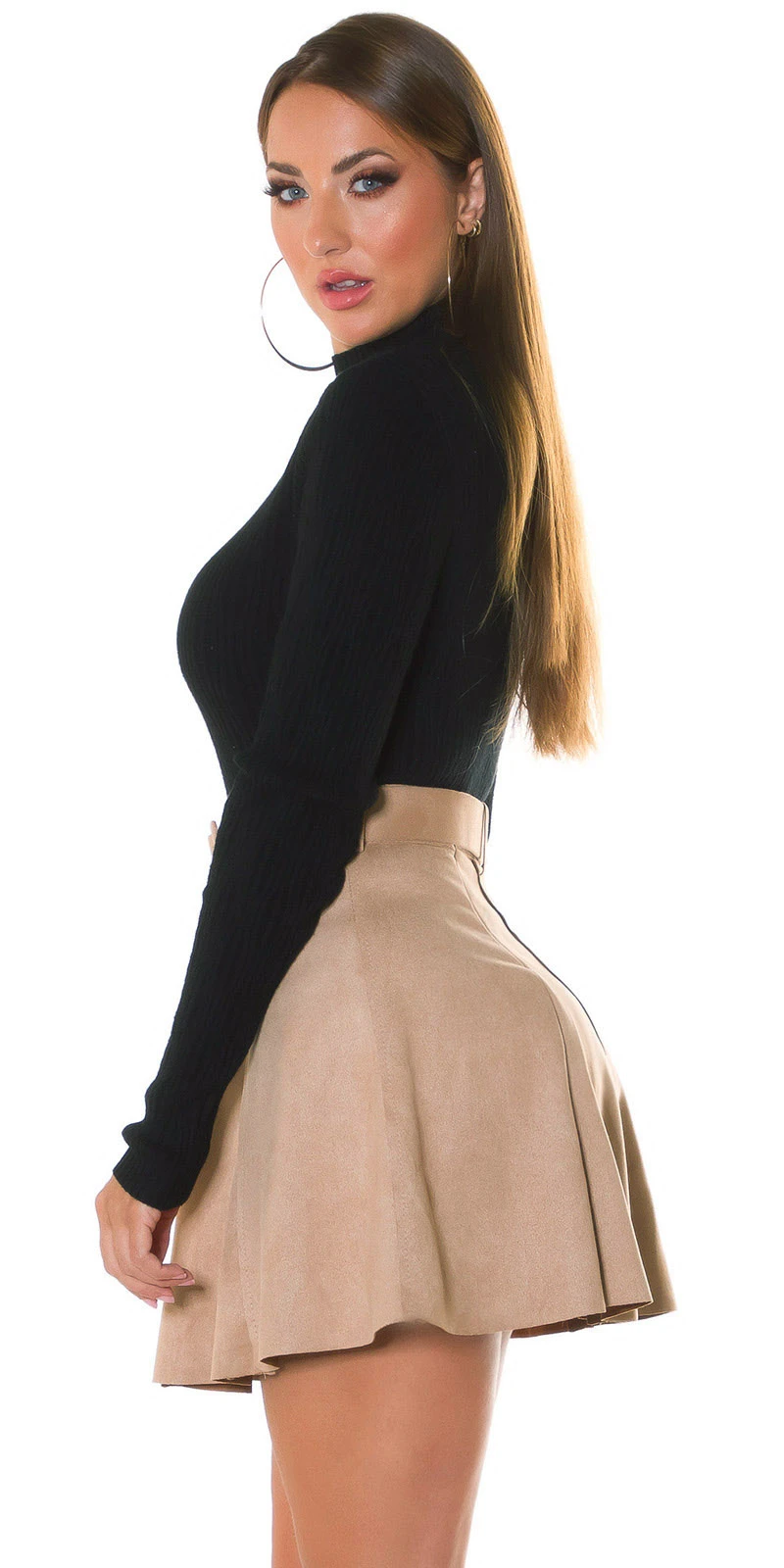 Uni Turtle Neck Strick Langarm Pullover mit Musterung Uni Turtle Neck Strick Langarm Pullover mit Musterung