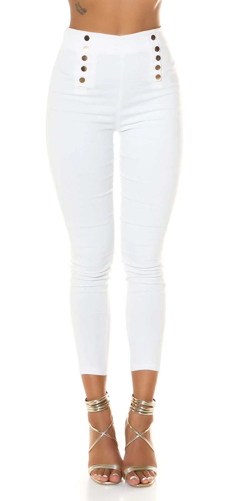 Skinny Business High Waist Leggings Hose mit Deko Knöpfe Skinny Business High Waist Leggings Hose mit Deko Knöpfe