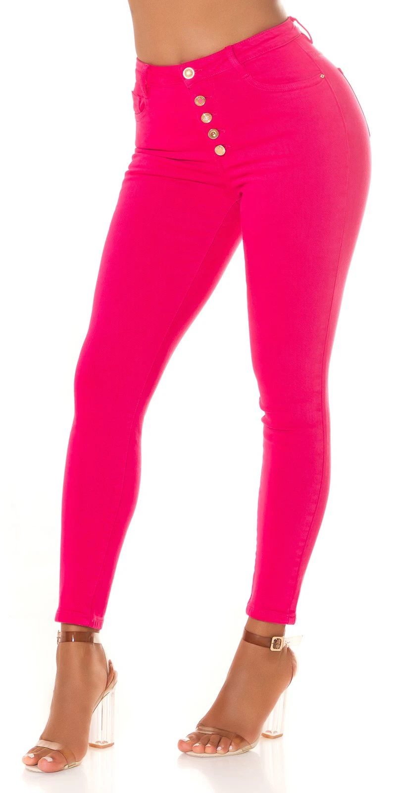 Coloured Highwaist Röhrenjeans Skinny Jeans Hose mit Knopfleiste Knöpfe Coloured Highwaist Röhrenjeans Skinny Jeans Hose mit Knopfleiste Knöpfe