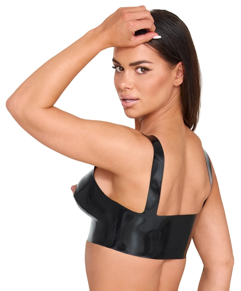 Nippelfreies Kinky Latex BH-Top mit Cut-outs, breiten Trägern & Ouvert-Look – sexy Reizwäsche für Piercing-Show & Nippelspiele – LateX