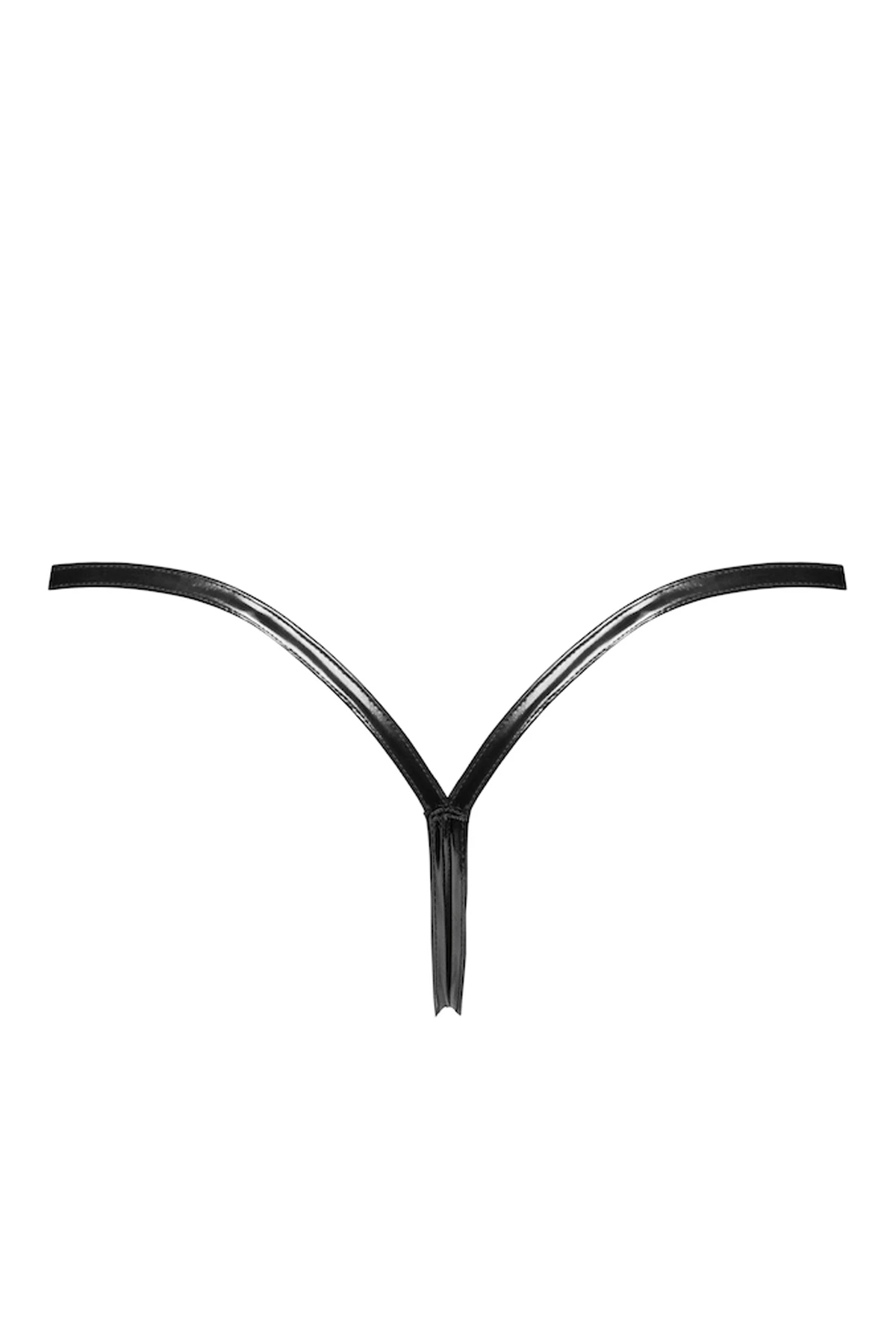 Lack String – Schwarzer glänzender PVC-String mit abnehmbaren Trägern, silbernen Metallverschlüssen und sexy hautenger Passform Noir Handmade P014