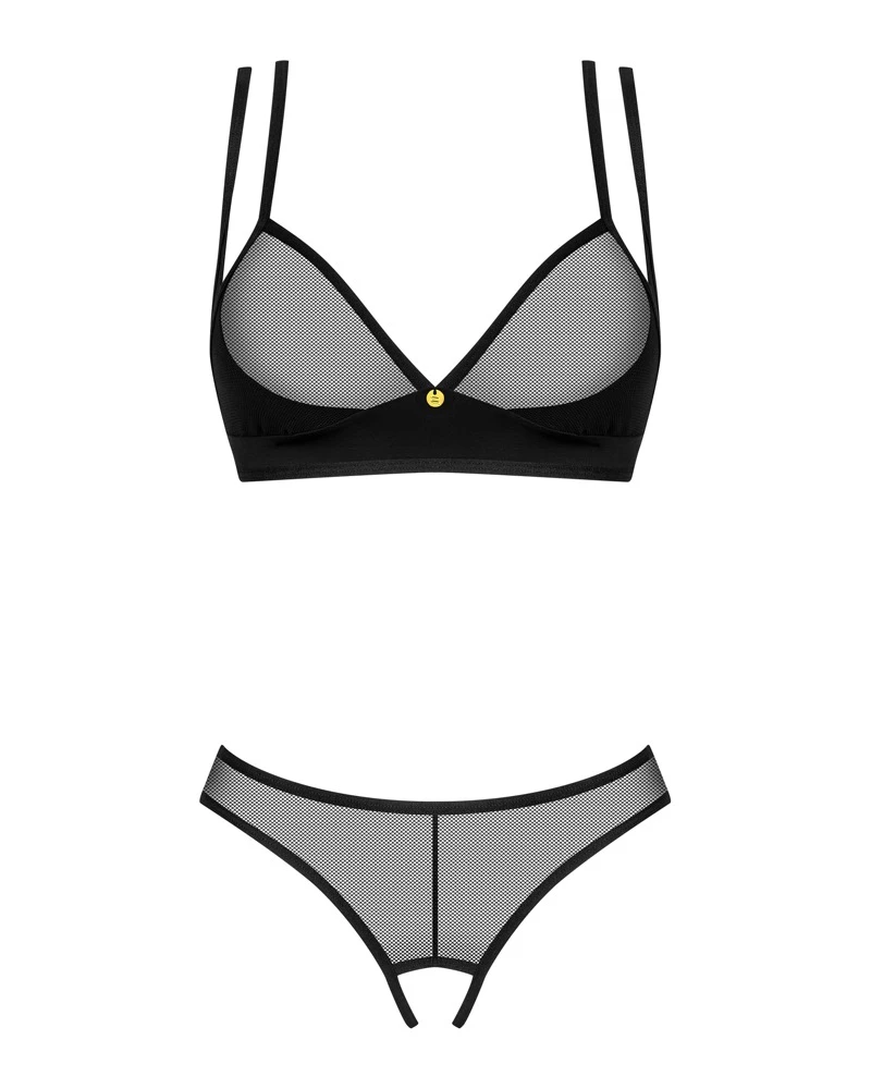 Obsessive BH und String ouvert im schwarzen Set Nesari . Weiches elastisches Netz im stylischen Mix mit blickdichtem Stretchmaterial.