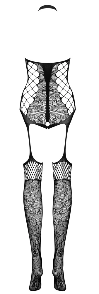 Catsuit ouvert, Verführerischer Neckholder-Catsuit F240 von Obsessive: Eleganz und Sinnlichkeit in Netz- und Tüll-Transparenzen