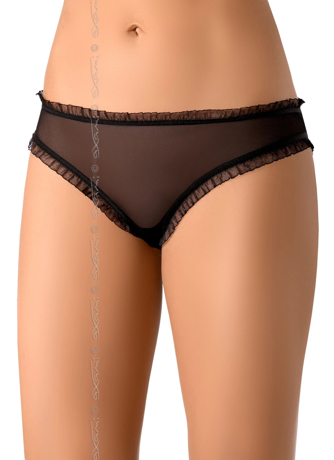 Axami schwarzer transparenter Slip mit Rüschen-Borte
