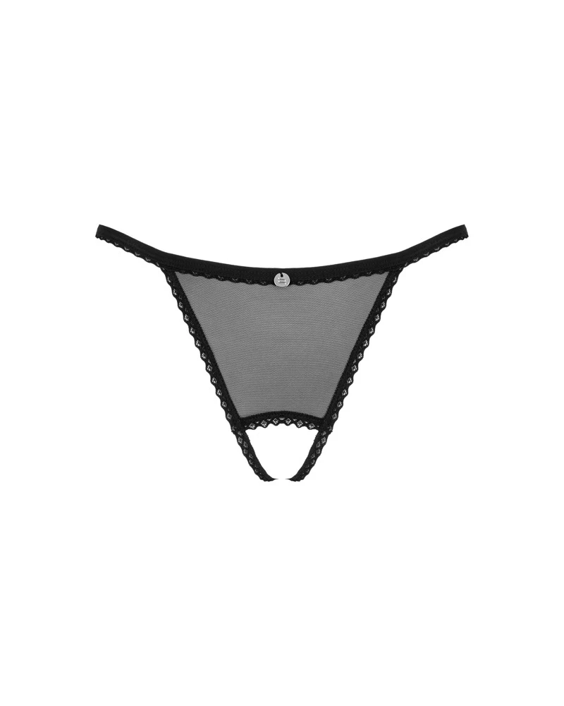 Obsessive String ouvert aus feinem Tüll mit weichen Stretchriemchen. Über dem Po mit schönem Stickerei-Element.
