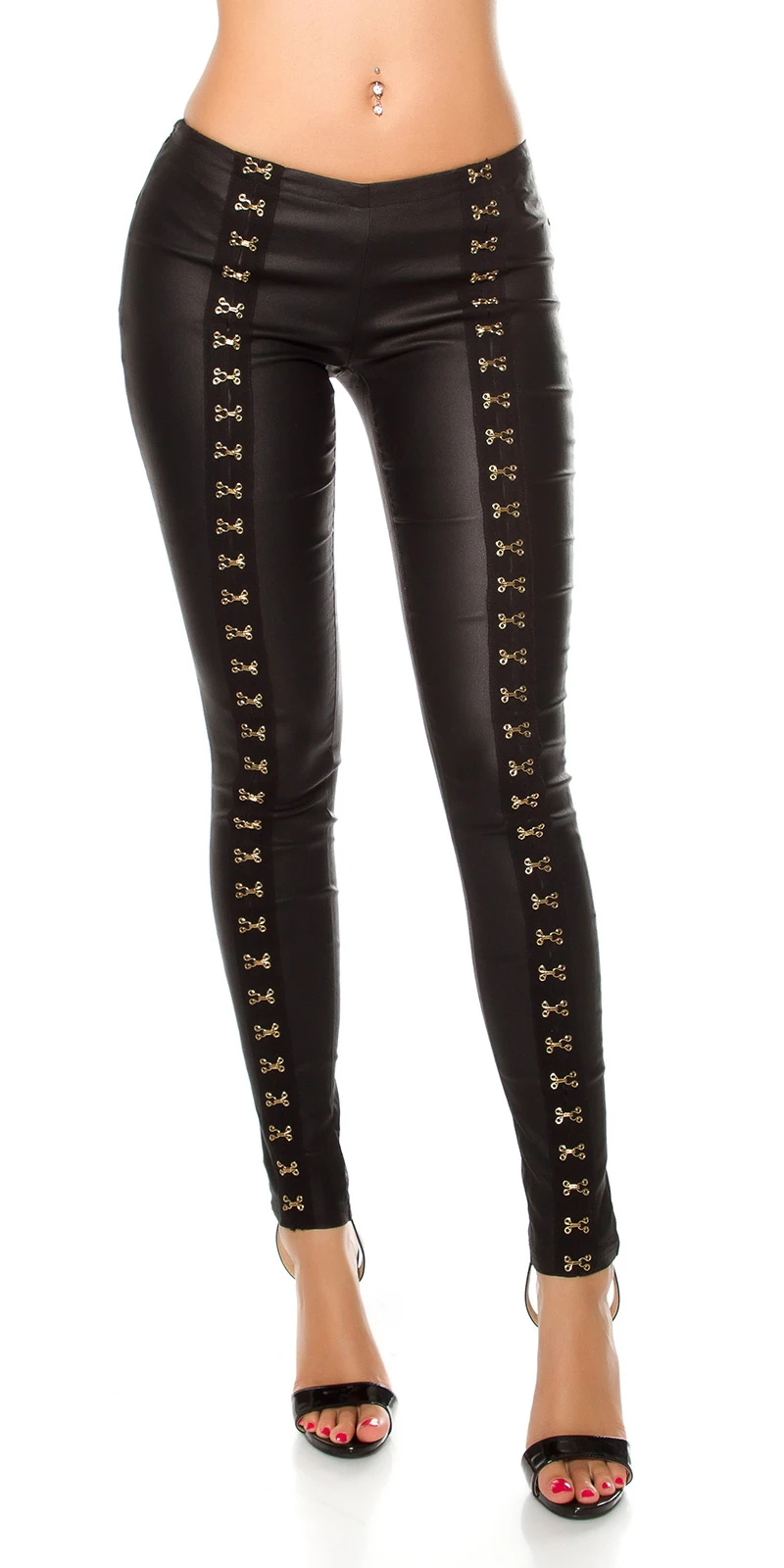 Leggings Lange Hose Lederlook Dekohaken Applikation