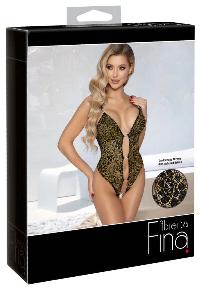 Abierta Fina Stringbody aus schwarzer Spitze
