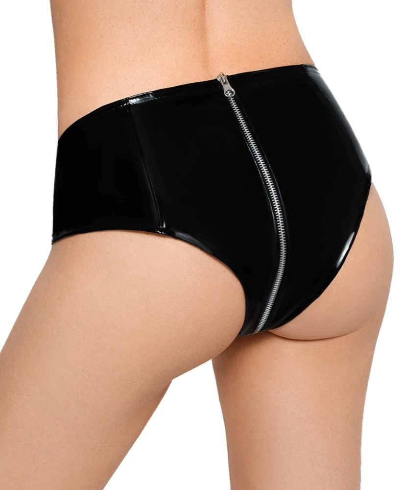 Slip von Black Level komplett im schwarzen Lackglanz. Mit durchgehendem, unterlegtem Metall-Reißverschluss.