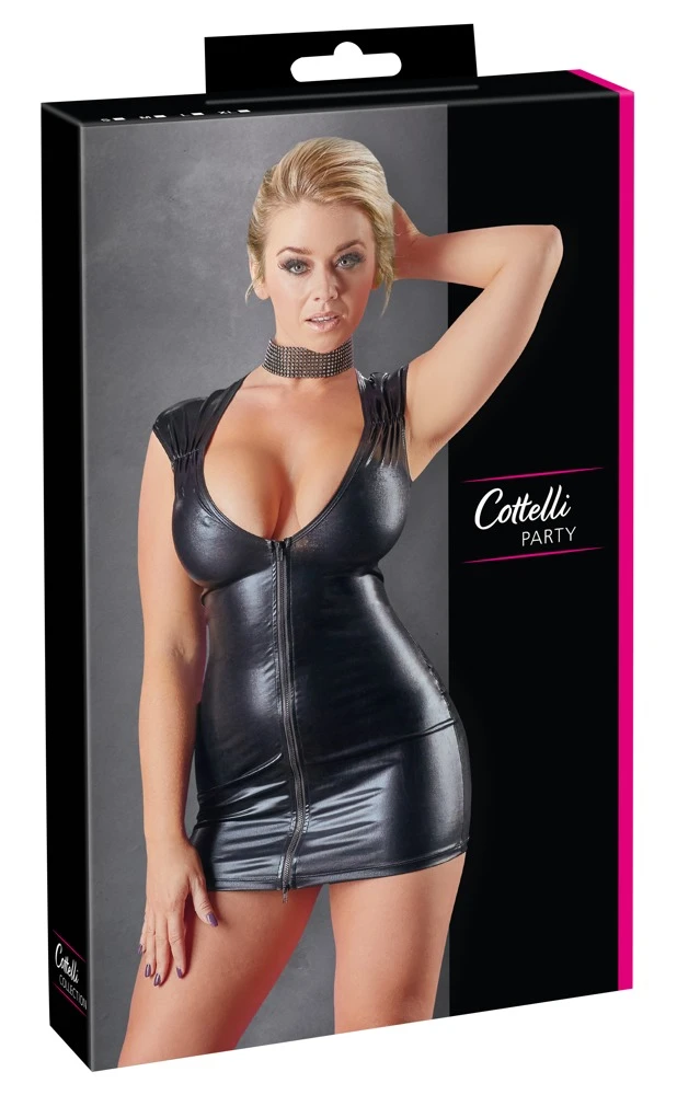 Cottelli PARTY Wetlook Kleid Zip Kurzes enges Kleid im Wetlook 2 Wege Reißverschluss