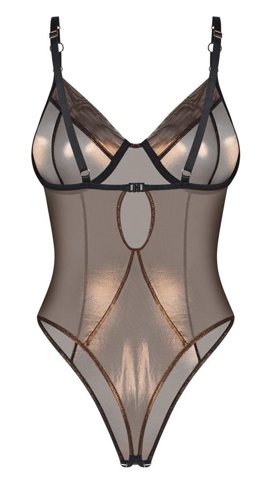 Body ouvert Soranna in schimmerndem Bronze mit semitransparentem Rio-Design, verstellbaren Trägern und offenen Bügel-Cups von Obsessive