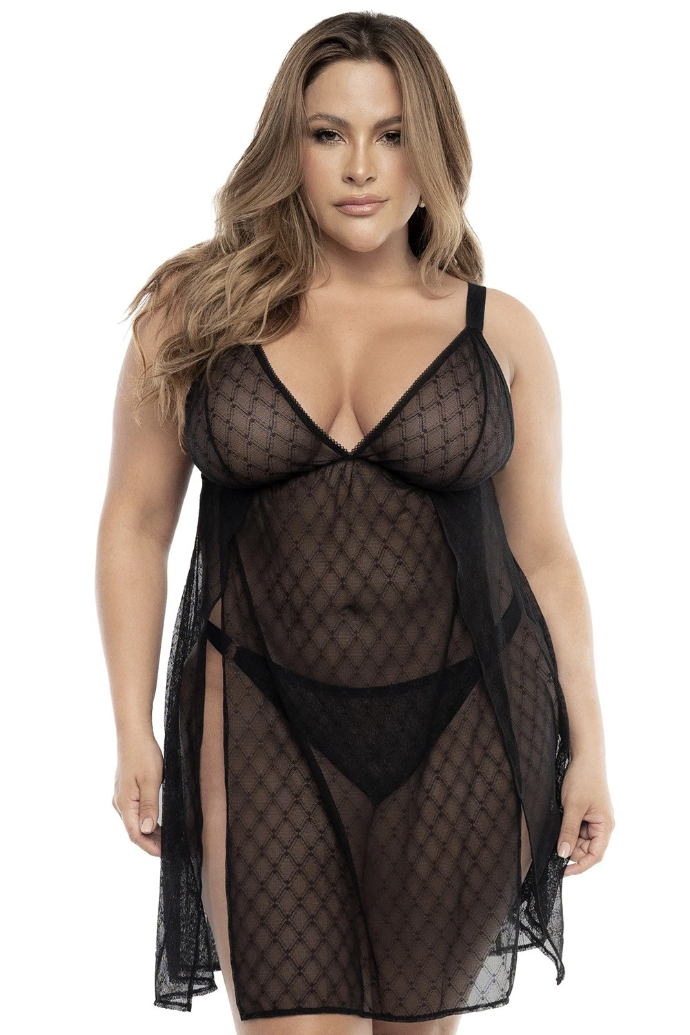 Schwarzes Netz Negligés Babydoll mit Tanga Plus Size von Mapale