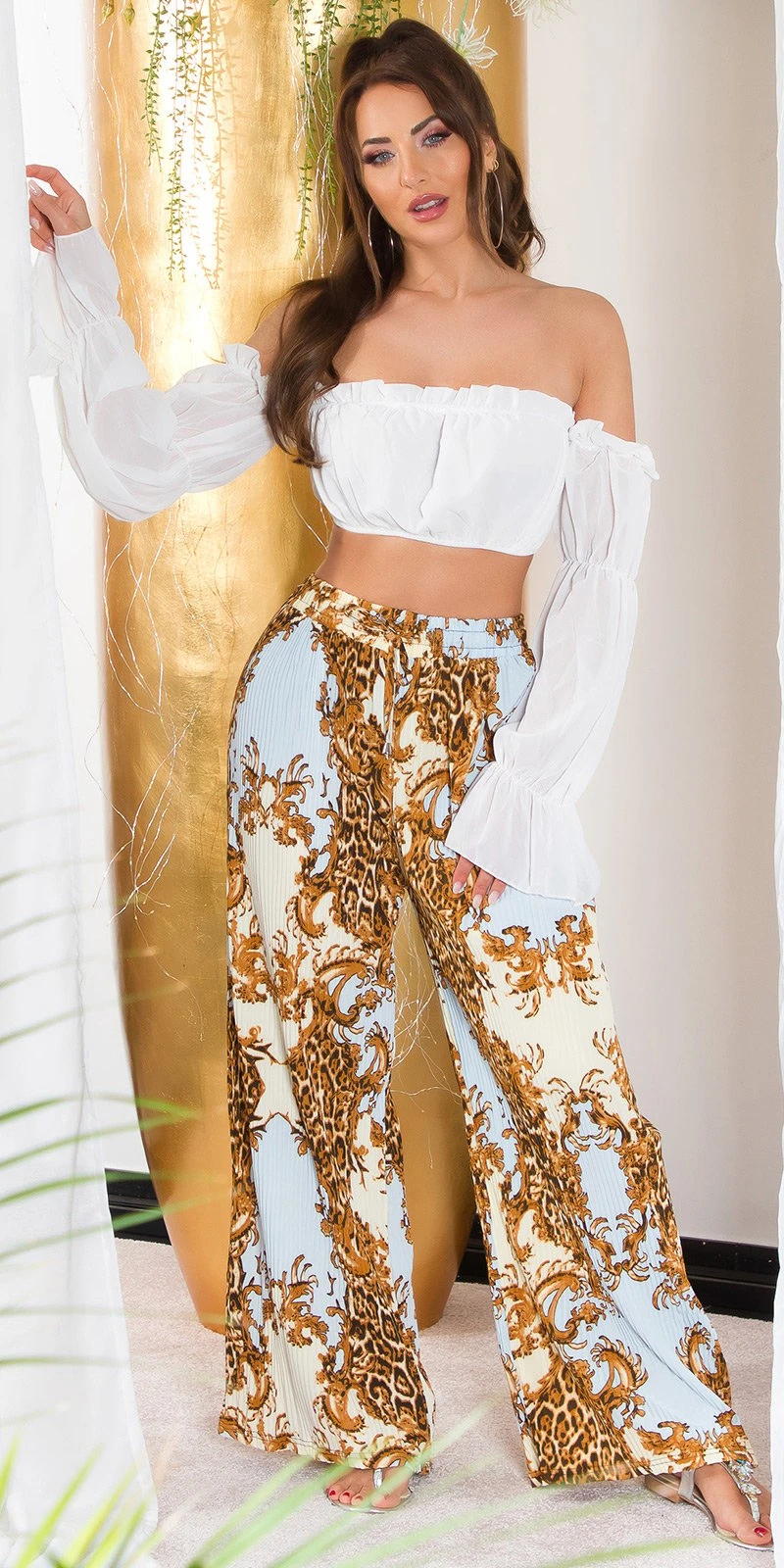 Glamour Printed High Waist Plissee Marlene Hose Glamour Printed High Waist Plissee Marlene Hose