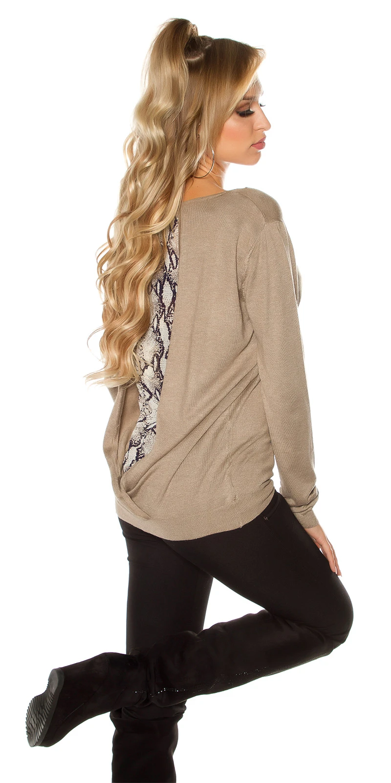 V-Neck Under-/Over-Look Feinstrick Pullover mit Animal-Touch
