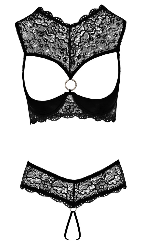 Cottelli LINGERIE Wattierten Hebe BH und Ouvert String aus Spitze mit Glitzerelemente
