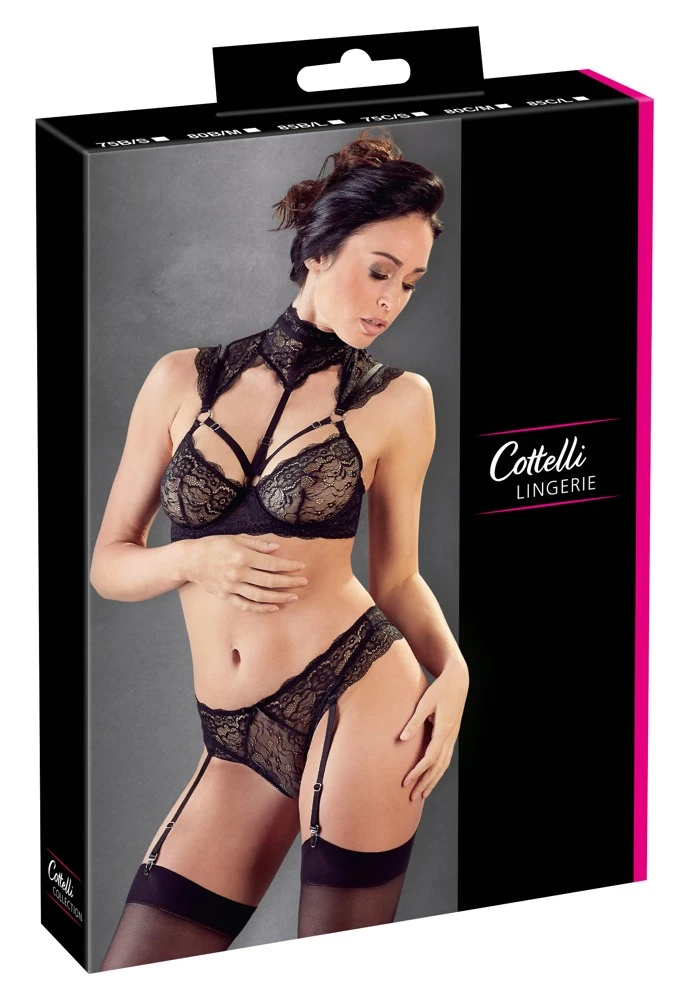Cottelli LINGERIE aus verfüherischer Blütenpitze Bügel BH Set mit hohem Kragen dazu Zierringen