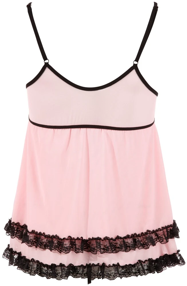 Cottelli LINGERIE zartes rosanes Babydoll mit rüschen Verzierung inklusive String