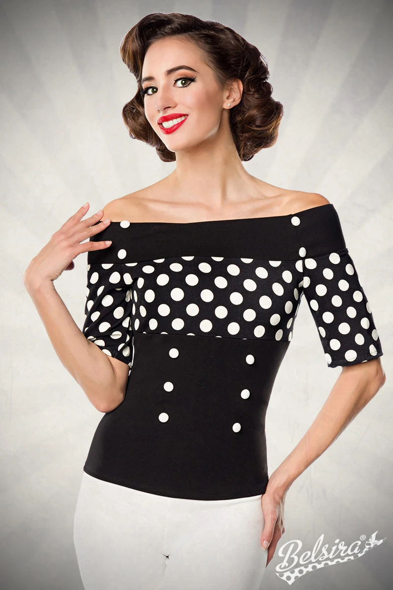 Jersey-Bluse mit dekorativen Stoffknöpfen Jersey-Bluse mit dekorativen Stoffknöpfen