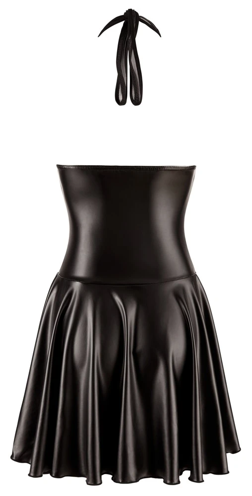 Erotisches Kurzes Neckholder Minikleid, Kleid aus Powernet und Powerwetlook 2-Wege Zip