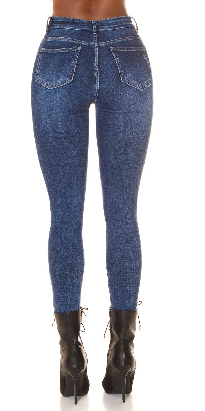 Dark Denim Destroyed Skinny High Waist Jeans mit Löcher Dark Denim Destroyed Skinny High Waist Jeans mit Löcher