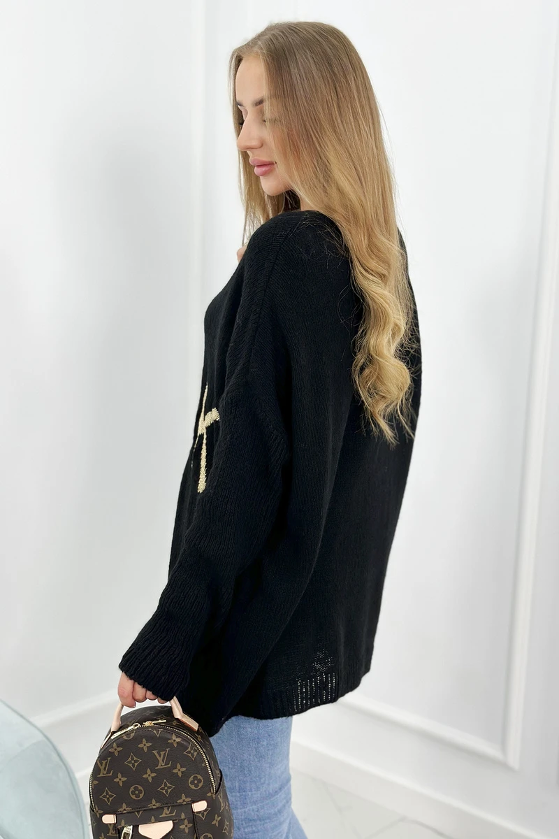 Oversize V-Neck Strick Pullover mit Schriftzug