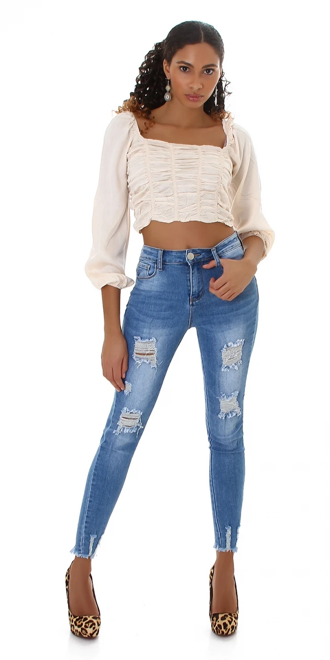 Washed Out High Waist Push-Up Jeans mit Löcher
