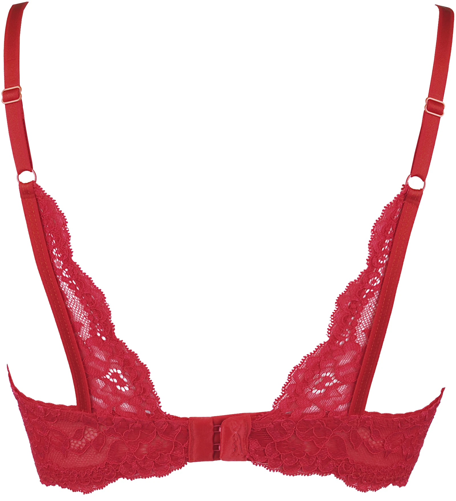 Axami V-9801 Hebe BH rot mit wellenförmigen Applikationen, Peek-a-Boo Design, verstellbaren Trägern und zartem romantischem Stoff
