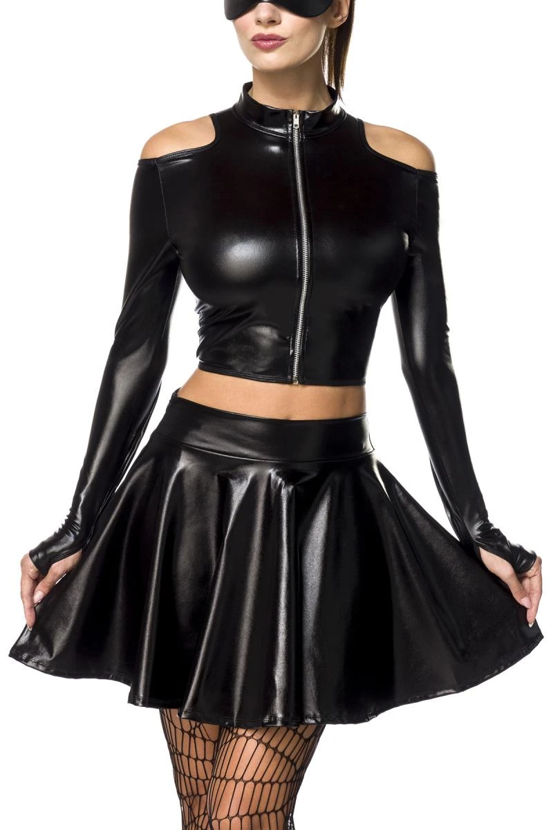 Catbunny Kinky Oberteil - Jacke, Glänzender Wetlook mit Cutouts und Reißverschluss, sexy, edgy und perfekt für aufregende Nächte mit Stil