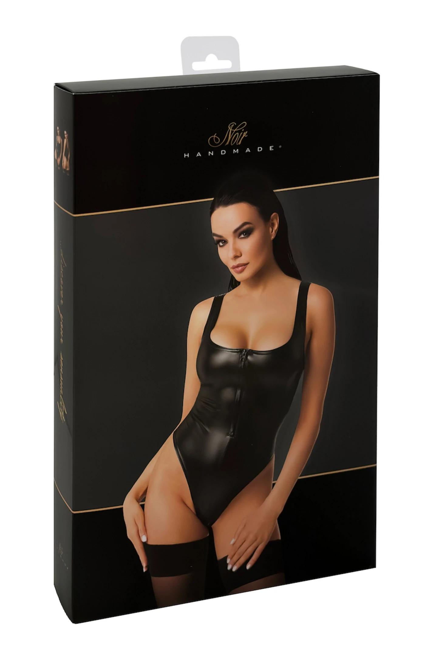 F333 Wetlook Body mit Frontreißverschluss, Figurbetonender Wetlook-Body mit schwarzem Reißverschluss vorne