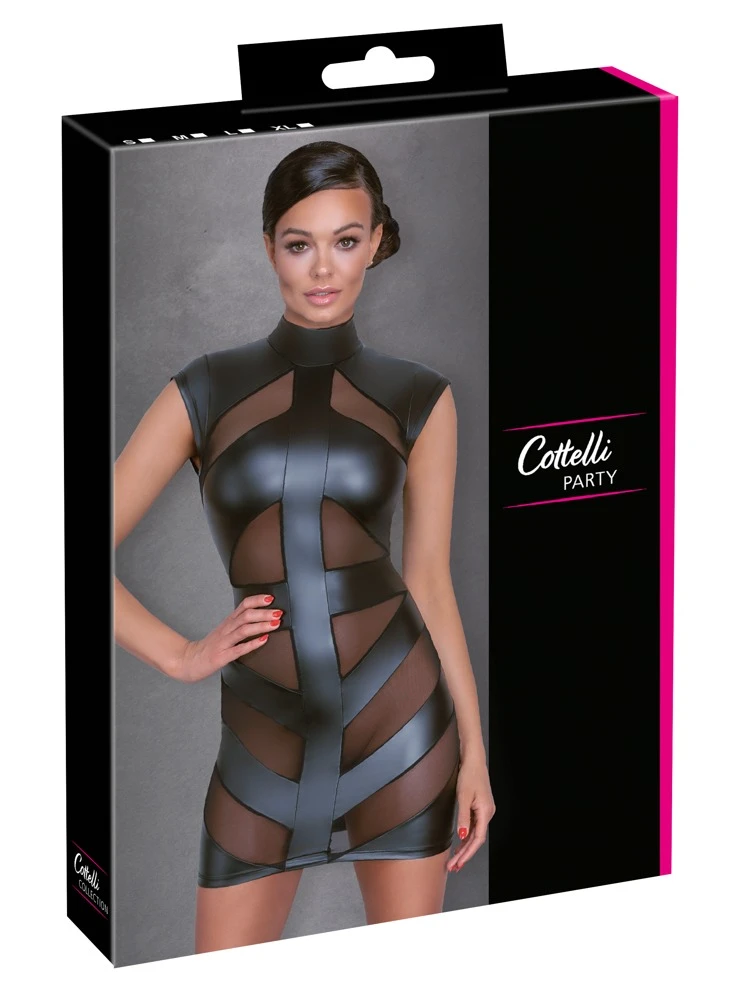 Cottelli PARTY Kleid Einsätze kurzarm hoher Kragen Mattlook Tailliertes Minikleid