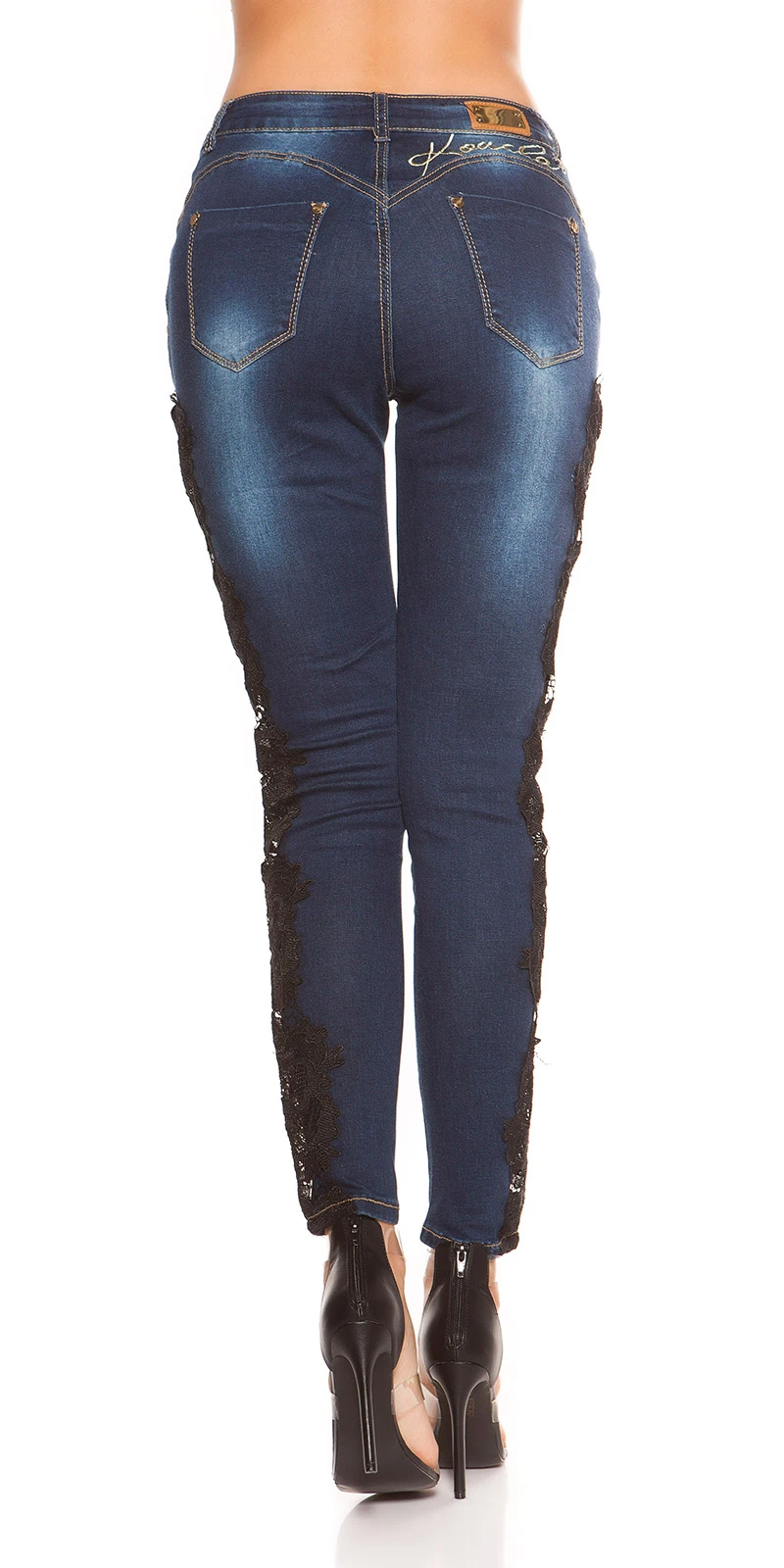 Stylo Skinny Röhren Hüft Jeans mit Deko Spitze und Knopfleiste Stylo Skinny Röhren Hüft Jeans mit Deko Spitze und Knopfleiste
