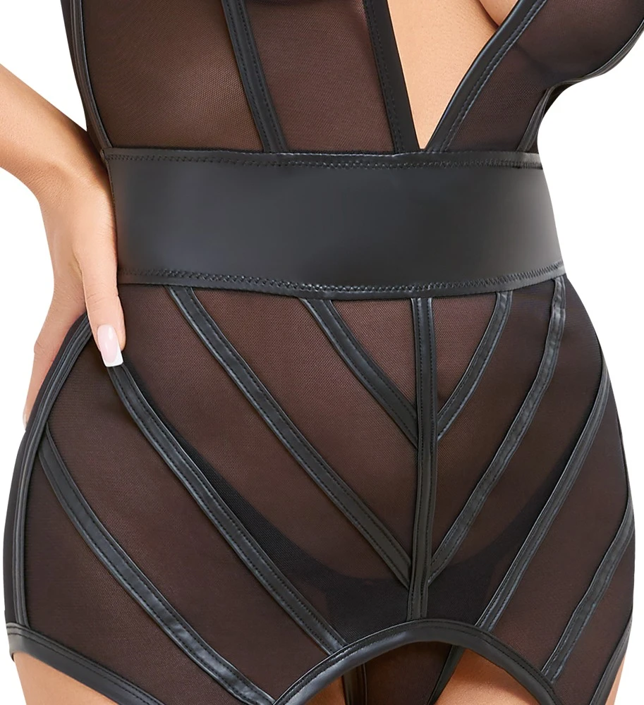 Cottelli LINGERIE Strapshemd und String, Sündig Schwarz aus Powernet mit Mattlook