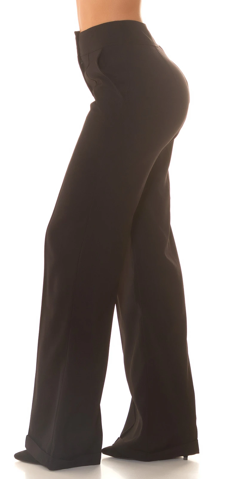 Highwaist Stoffhose Marlene Business Hose mit weitem Bein Schlaghose Bügelfalte und Krempel Highwaist Stoffhose Marlene Business Hose mit weitem Bein Schlaghose Bügelfalte und Krempel