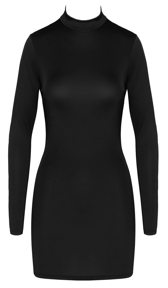 Schwarzes Langarm-Minikleid von Cottelli PARTY – eng tailliert mit tiefem Rückenausschnitt und goldfarbenen Ketten, die abnehmbar sind, für einen sexy und aufregenden Look vorne edel, hinten unwiderstehlich Schwarzes Langarm-Minikleid von Cottelli PARTY – eng tailliert mit tiefem Rückenausschnitt und goldfarbenen Ketten, die abnehmbar sind, für einen sexy und aufregenden Look vorne edel, hinten unwiderstehlich