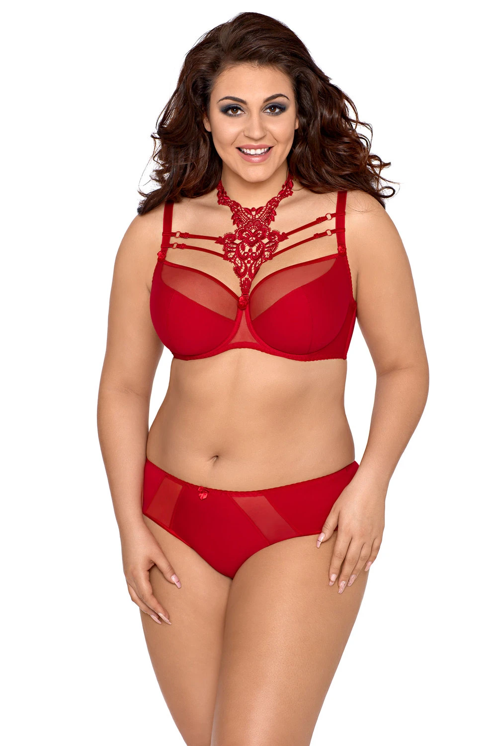 Axami Bügel BH aus Netz rot Dekor am Dekolletee Plus-Size