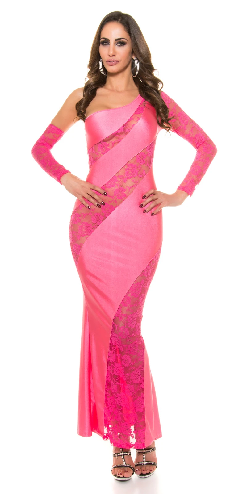 Maxi One Shoulder Cocktail Kleid mit Spitzen-Einsatz Maxi One Shoulder Cocktail Kleid mit Spitzen-Einsatz