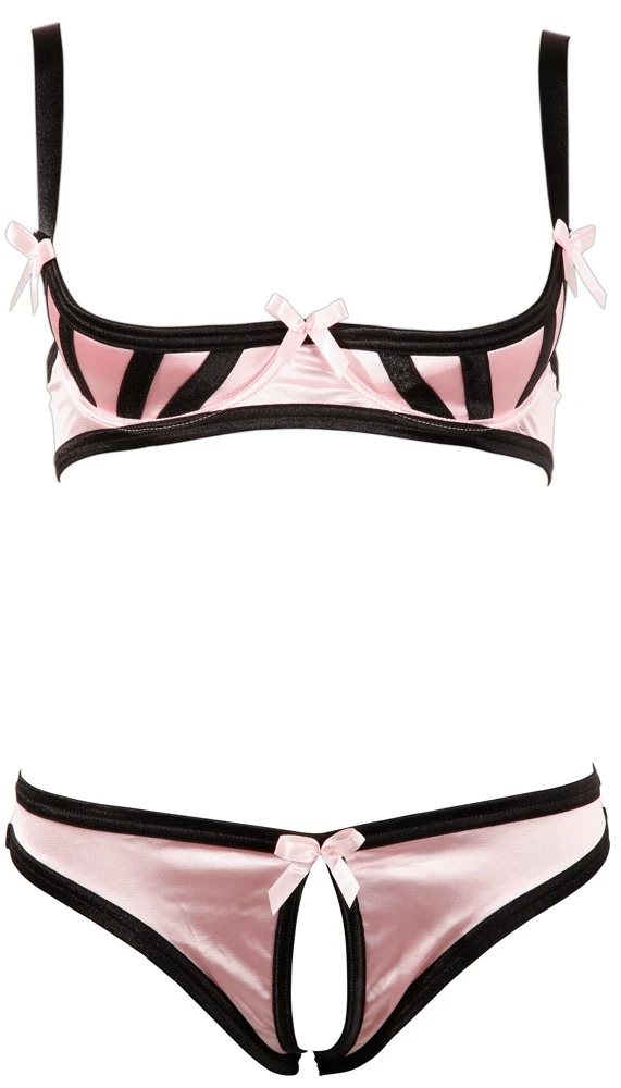 Cottelli LINGERIE Bügel Peek a Boo-Hebe-BH und String aus zartem Rosa Satin und Schleifchen