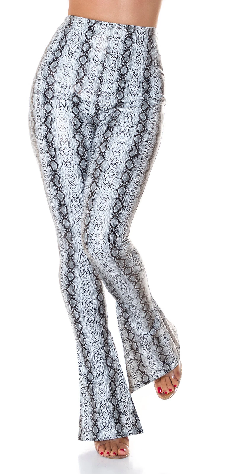 High Waist Snake Printed Leder Look Leggings mit Schlag High Waist Snake Printed Leder Look Leggings mit Schlag