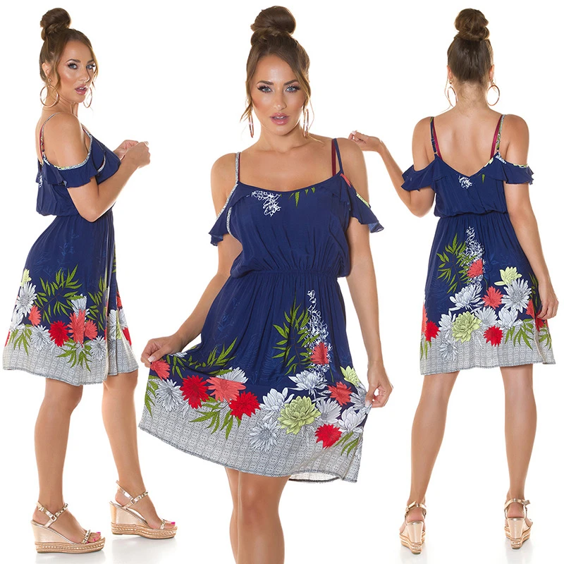 Business Cold-Shoulder Sommer Midi Viskose Kleid mit Print Business Cold-Shoulder Sommer Midi Viskose Kleid mit Print