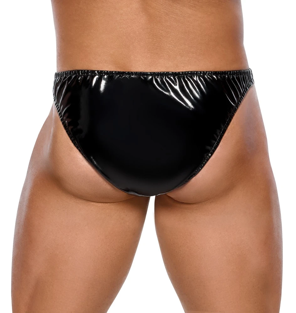 Lack-Slip von Black Level im schwarzen Glanz. Der silberfarbene Beutel im rasanten Streifen-Look ist mit einem Reißverschluss versehen.